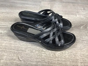 Cole Haan Regina Black Strappy Wedge Sandal Size 8 B N!ke Air OG Leather Sandals - Picture 1 of 13