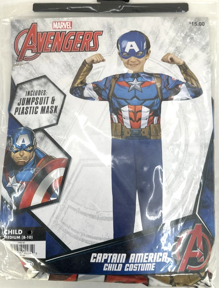 Disfraz Capitán América Niño MEDIANO 8-10 Marvel Vengadores Mono Máscara NUEVO Foto 1 de 3