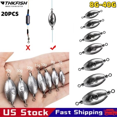 THKFISH 20pc Fishing Weights Inline Weights Trolling Sinkers Swivel Weights Fish Sinker
