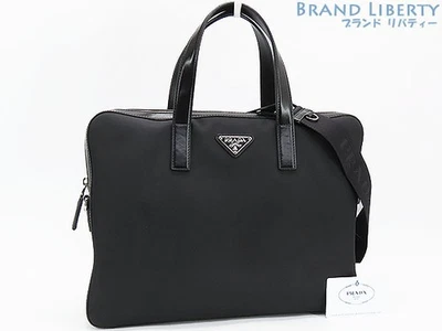 PRADA Re-Nylon Triángulo Maletín 2 Vías Bolso de Negocios Bolso de Hombro Negro L Foto 1 de 4