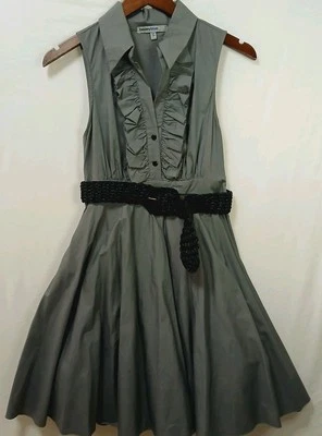 Bailey Blue Women’s Gray Sleeveless Fit & Flare Dress Sz L Collared W/ Black Bel - Image 1 of 4