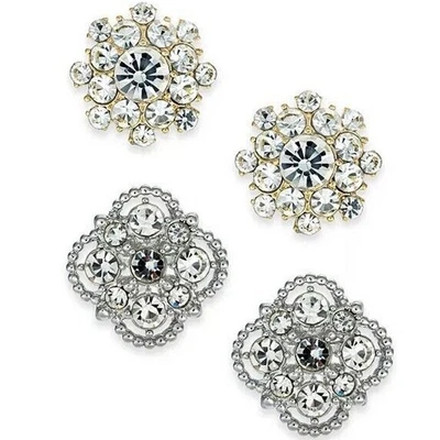 Brincos florais de filigrana de cristal tom dourado trabalho aberto (conjunto de 2 peças) moda chique - Imagem 1 de 4