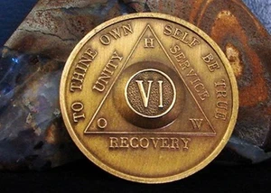 Alcoholics Anonymous 6 Year AA BACK BRONZE H.O.W.Medallion Chip Coin Token Sober - Picture 1 of 4