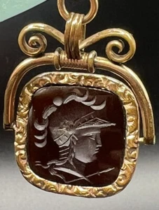 Antique Victorian Gold Filled Intaglio Carved Pendant Fob - Picture 1 of 9