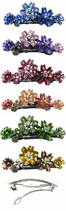Crystal Flower Barrette Hairclip w. French Clip Clasp Lovely Colors YY86400-12 - Picture 1 of 19