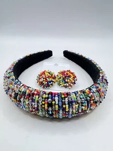 Women’s Hairband & Earrings Set of 2 Bling Beaded Crystal Rhinestone Headband - Picture 1 of 22