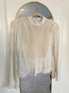 Abercrombie & Fitch Romantic Crochet Lace Gauze Top L Cream Glitter Stripe Ivory - Picture 1 of 7