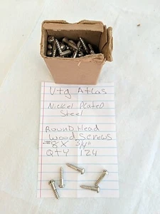 Vintage Atlas Holzschrauben #8 - 3/4" Rundkopf - Stahl vernickelt - Menge: 124 - Bild 1 von 2