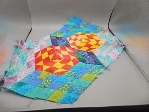 Unfinished Geometric Patchwork Piece 25" X 15" - Picture 1 of 5
