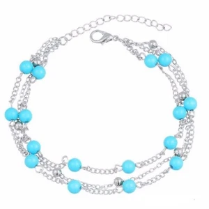 Ankle Bracelet Turquoise 3 Layer Beaded Anklet Anklets Beach Bohemian Jewellery - Picture 1 of 14