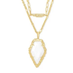 Kendra Scott Gold Tone Tessa Multi Strand Necklace w/ Pendant in White Mussel - Picture 1 of 6