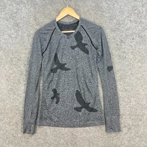 Oiselle Womens Top Size M Medium Nylon Long Sleeve Fly Grey Bird Pattern 10734 - Picture 1 of 12