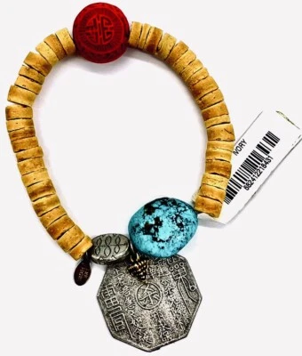 全新带标签 - LEE ANGEL - 中国手链 - CINNABAR 珠 - TAI CHI - BAGUA - FENG SHUI — 第 1/4 张图片