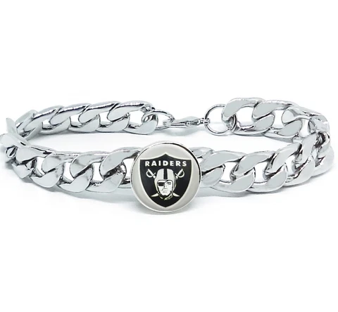 Las Vegas Raiders Silver Womens Curb Link Chain Bracelet Football Gift D4-1 Cover