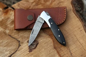 Damascus handmade  Folding Pocket knife camping Skinner Hunting Knife with Pouch - Picture 1 of 11