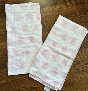 2 New Peacock Alley  Receiving Baby Blanket 100% Cotton Butterfly Pink Girl Soft - Picture 1 of 4