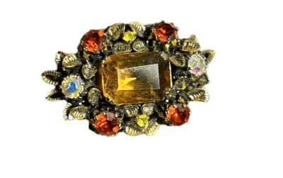 Broche de cristal amarillo ámbar austríaco enorme centro vintage hecho en Austria frondoso f Foto 1 de 4