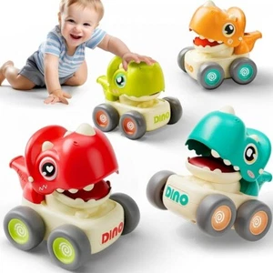 Kids Toy 4 Dinosaur Press Go Whistle Cars Friction Push For Toddlers Ages 1+ - Picture 1 of 4
