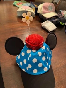 Disney Parks Blue Polka Dot Steamboat Minnie Ears Daisy Flower Baseball Hat NEW - Picture 1 of 4