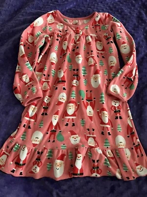 Carter's Christmas Nightgown Long Sleeves Pink Fleece Santa’s Girls 6-7 - Image 1 of 2