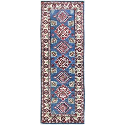 2'1"x5'10" Blue Kazak with Tribal Design Hand Knotted Soft Wool Runner Rug R501 - Image 1 of 4