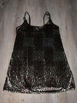 Vintage California Dynasty Cheetah Print Velvet babydoll Slip Dress Size Large - Image 1 of 4