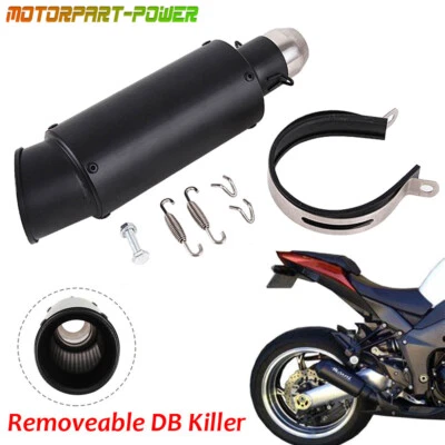 All Black Exhaust Muffler Tail Pipe Slip on Motorcycle 38mm-51mm Universal Steel - Image 1 of 4