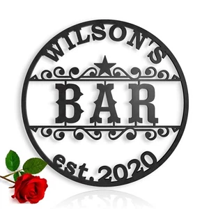 Personalized Bar Name Indoor Metal Sign Home Outdoor Custom Established Wall Art - Picture 1 of 8