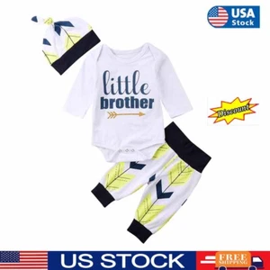 3Pcs Kids Newborn Baby Boys Romper Tops +Long Pants Hat Outfits Clothes - Picture 1 of 10