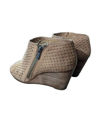 Botines con cuñas Lucky Brand Jazspur talla 6M de cuero tostado punta abierta para mujer Foto 1 de 4