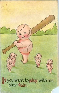 ANTHROPOMORPHE BASEBALLS VINTAGE POSTKARTENSTIL *ABNUTZUNG* KEINE RÜCKSEITE  - Bild 1 von 2