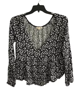 PACSUN LA Hearts Womens Top Medium Black Floral Cropped Deep V Neck Boho Hippie - Picture 1 of 6