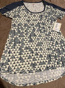 Lularoe Classic T XS Off White Triangles On Blue, Solid Color on Shoulders  NWT - Picture 1 of 4