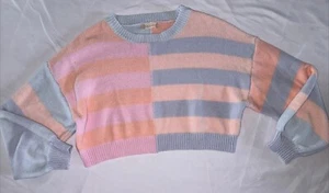 Altar’d State Cropped Pastel Striped Sweater Colorblock Patchwork Women’s Small - Picture 1 of 2