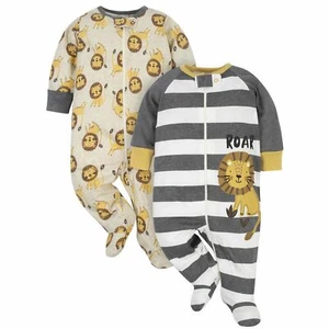 Gerber Baby Boys Organic 2 Pack Sleep N Plays Size 0-3 Months Lion Pajamas