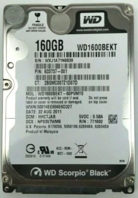 Western Digital Scorpio Black WD1600BEKT Internal 2.5" 160GB Laptop Hard Drive - Image 1 of 4