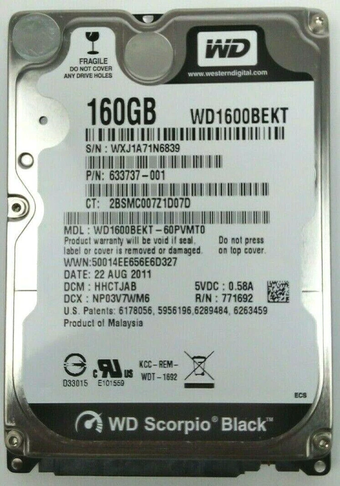Western Digital Scorpio Black WD1600BEKT Internal 2.5" 160GB Laptop Hard Drive - Image 1 of 4