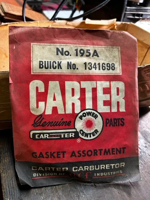 老式BUICK编号 195 A CARTER 汽化器气囊翻新维修套装全新无标签 — 第 1/1 张图片