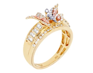 Butterfly 3/5 CT Real Diamond Ring 10K Rose-Yellow Gold - Picture 1 of 6