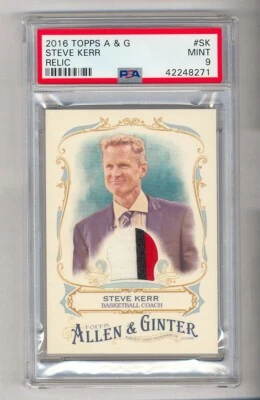 STEVE KERR 2016 TOPPS ALLEN & GINTER 3 COLOR BULLS PATCH GAME USED PSA 9 MINT - Image 1 of 2
