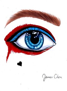 HARLEY QUINN'S EYE ORIGINAL COMIC ART ON CARD STOCK BY COMIC ARTIST JAMES CHEN