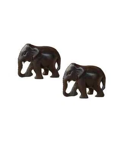 Original Ebony Wood Elephant Pair Down Trunk 1 INCH/Karungali Kattai Elephant Se - Picture 1 of 3