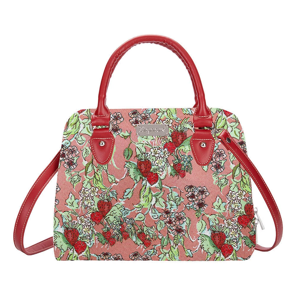 Signare Wild Strawberry Art Tapestry Casual Convertible Shoulder Grab Bag Red - Image 1 of 4