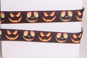 HALLOWEEN ORANGE BLACK GHOST 7/8" Grosgrain Ribbon - Various Yards SHIP FROM USA - Picture 1 of 1