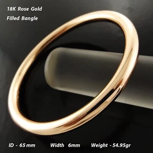 Bangle Real 18KT Rose Gold Filled Solid 6mm Bracelet Ladies Medium Sz 65mm - Picture 1 of 3