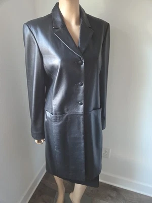 Abrigo largo de cuero negro para mujer Liz Claiborne talla 12 Foto 1 de 4