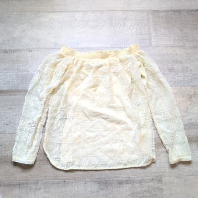 Camisa Top Bailey 44 Marfil Vainilla Reality Pequeña S Pura Burnout-Out Fuera del Hombro Foto 1 de 4