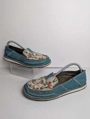 Ariat Cruiser Shoes Womens Size 9.5 Turquoise Suede Slip-On Floral Steer Skull - Image 1 of 4