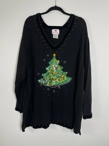 Vintage Christmas Sweater Womens Plus Size 3X Beaded Sequin Vneck  - Picture 1 of 8