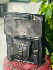 Schwarze Umhängetasche Herren Tasche Leder Sling Ziege echt Messenger Vintage Schulter - Bild 1 von 5